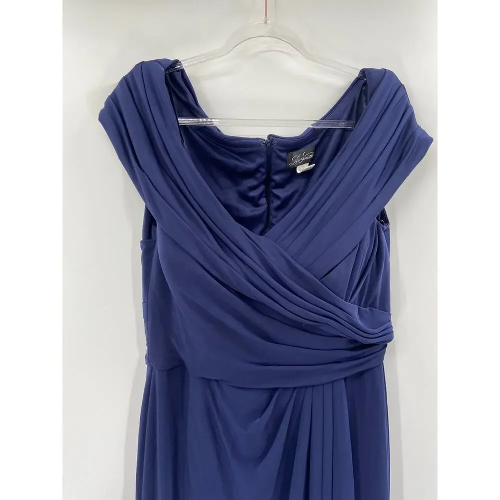 La Femme 26519 Navy Blue Ruched Jersey Collumn‎ Formal Gown Size 14